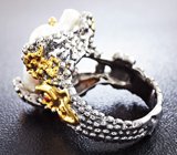 Серебряное кольцо с жемчужиной барокко и сапфирами