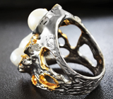 Серебряное кольцо с жемчугом, разноцветными сапфирами, цаворитами и родолитами Серебро 925