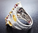 Серебряное кольцо с рубинами и синими сапфирами Серебро 925