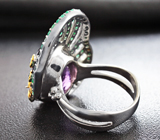 Серебряное кольцо с аметистом, синими сапфирами и изумрудами Серебро 925