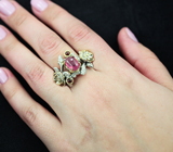 Серебряное кольцо с розовым сапфиром и гранатами Серебро 925