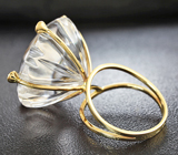 Золотое кольцо с крупным кварцем авторской огранки 48,61 карат и изумрудами Золото