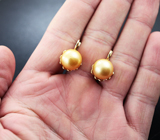 Золотые серьги с «золотым» морским жемчугом 29,2 карат! Натуральный цвет Золото