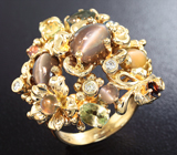 Золотое кольцо с александритами, хризобериллами 7,32 карат и бриллиантами Золото