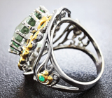 Серебряное кольцо с зеленым аметистом и изумрудами Серебро 925