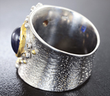 Серебряное кольцо c синим сапфиром и гранатами Серебро 925