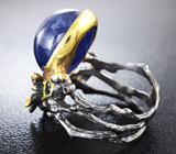Серебряное кольцо с синим сапфиром, родолитом и цаворитами Серебро 925