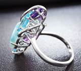 Элегантное серебряное кольцо с ларимаром, аметистами и голубыми топазами Серебро 925