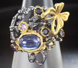 Серебряное кольцо с кианитом, аметистами и синими сапфирами Серебро 925