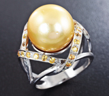 Золотое кольцо с «золотой» морской жемчужиной 13,95 карат и желтыми сапфирами Золото
