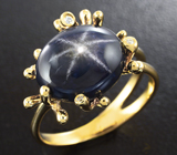 Золотое кольцо со звездчатым сапфиром 7,51 карат и бриллантами Золото