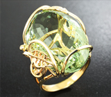 Золотое кольцо с крупным зеленым аметистом 42,7 карат и бриллиантами Золото