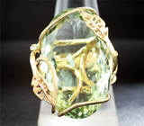 Золотое кольцо с крупным зеленым аметистом 42,7 карат и бриллиантами Золото
