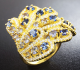 Роскошное серебряное кольцо с танзанитами и синими сапфирами Серебро 925