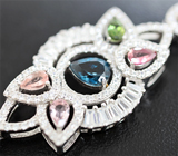Прелестный серебряный браслет с голубым топазом и разноцветными турмалинами Серебро 925