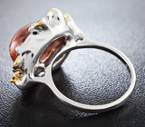 Серебряное кольцо с рутиловым кварцем с эффектом кошачьего глаза и сапфирами Серебро 925