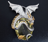 Серебряный кулон «Дракон» с лимонным цитрином и сапфирами Серебро 925