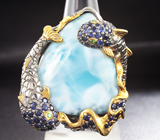 Серебряное кольцо с ларимаром, синими сапфирами и цаворитами Серебро 925
