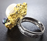 Серебряное кольцо с жемчугом и мозамбикскими гранатами Серебро 925