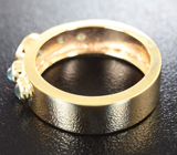 Золотое кольцо с кабошонами хризобериллов топового качества с эффектом кошачьего глаза 1,48 карат Золото