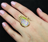 Золотое кольцо с роскошным кристаллическим опалом топового качества 11,58 карат и бриллиантами Золото