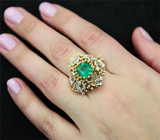 Золотое кольцо с фантастическим уральским изумрудом отличных характеристик 1,94 карат и бриллиантами Золото