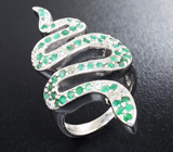 Серебряное кольцо «Змейка» с изумрудами Серебро 925