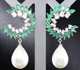 Эффектные серебряные серьги с жемчугом и изумрудами Серебро 925