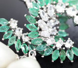 Эффектные серебряные серьги с жемчугом и изумрудами Серебро 925