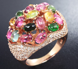 Роскошное серебряное кольцо с разноцветными турмалинами Серебро 925