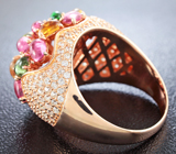 Роскошное серебряное кольцо с разноцветными турмалинами Серебро 925