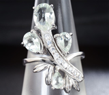 Оригинальное серебряное кольцо с зелеными аметистами Серебро 925