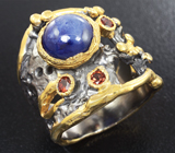 Серебряное кольцо с синим сапфиром и гранатами Серебро 925