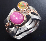 Серебряное кольцо с пурпурным сапфиром и кристаллическим эфиопским опалом Серебро 925
