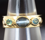 Золотое кольцо с александритами, хризобериллом и бриллиантами Золото
