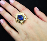 Золотое кольцо с крупным насыщенным танзанитом 7,82 карат и бриллиантами Золото