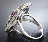 Изысканное серебряное кольцо с родолитом и разноцветными турмалинами Серебро 925