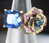 Серебряное кольцо с флюоритами, розовыми и синими сапфирами Серебро 925