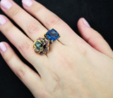 Серебряное кольцо с флюоритами, розовыми и синими сапфирами Серебро 925