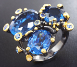Серебряное кольцо с флюоритами и синими сапфирами Серебро 925