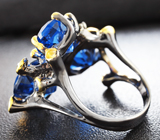 Серебряное кольцо с флюоритами и синими сапфирами Серебро 925