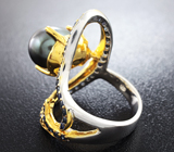 Серебряное кольцо с цветной жемчужиной и синими сапфирами Серебро 925