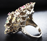 Серебряное кольцо с кварцем, родолитами, розовыми сапфирами, перидотами и изумрудами Серебро 925