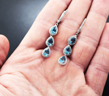 Элегантные серебряные серьги с голубыми топазами Серебро 925