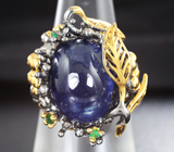 Серебряное кольцо с синим сапфиром и изумрудами Серебро 925