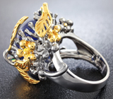 Серебряное кольцо с синим сапфиром и изумрудами Серебро 925