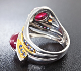 Серебряное кольцо c рубинами, золотистым и синими сапфирами Серебро 925