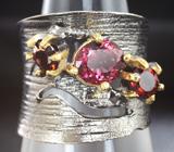 Серебряное кольцо с турмалином и мозамбикскими гранатами Серебро 925