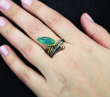Серебряное кольцо с «неоновым» апатитом и пурпурным сапфиром Серебро 925