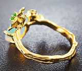 Золотое кольцо с ограненным эфиопским опалом 1,44 карат, цаворитом и бриллиантом Золото